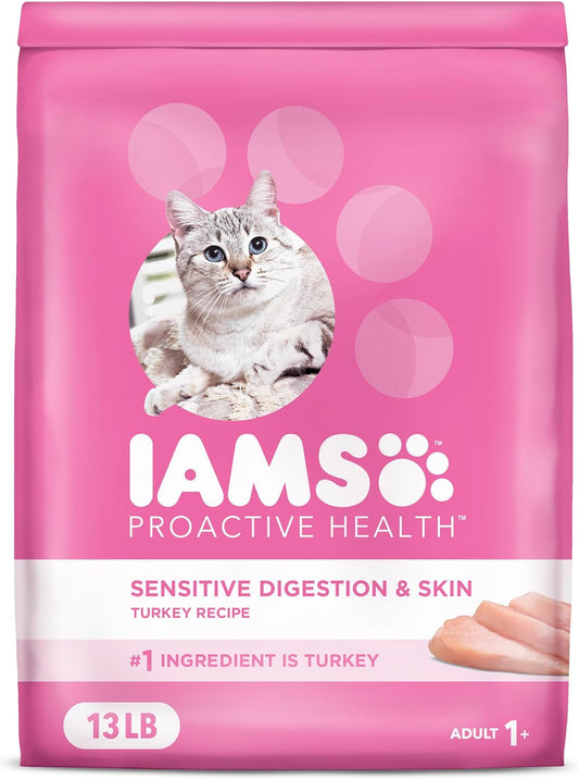 PROACTIVE HEALTH Adult Sensitive Digestion & Skin, Dry Cat Food with Turkey Cat Kibble, 13 Lb. Bag
